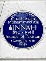 Quaid i Azam Mohammed Ali JINNAH 1876-1948 zakladatel Pákistánu zde zůstal v roce 1895.jpg