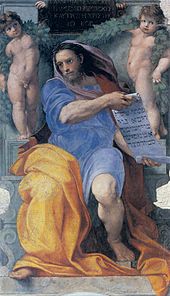 Raphael's The Prophet Isaiah was painted in imitation of Michelangelo's prophets. Raffaello, profeta isaia.jpg