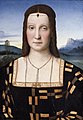 Portrait of Elisabetta Gonzaga label QS:Len,"Portrait of Elisabetta Gonzaga" label QS:Lpl,"Portret Elżbiety Gonzagi" circa 1504 date QS:P,+1504-00-00T00:00:00Z/9,P1480,Q5727902 . Florence, Uffizi Gallery.