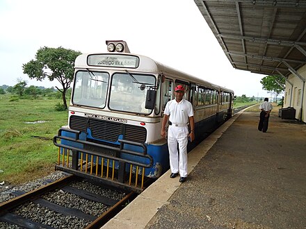 A railbus at Punani railway station, Sri Lanka