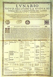 Lunario Novo, Secondo la Nuova Riforma della Correttione del l'Anno Riformato da N.S. Gregorio XIII, printed in Rome by Vincenzo Accolti in 1582, one of the first printed editions of the new calendar Reforma Gregoriana del Calendario Juliano.jpg