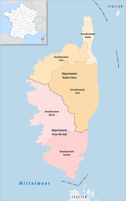 Departement, arrondissement och kommuner på Korsika