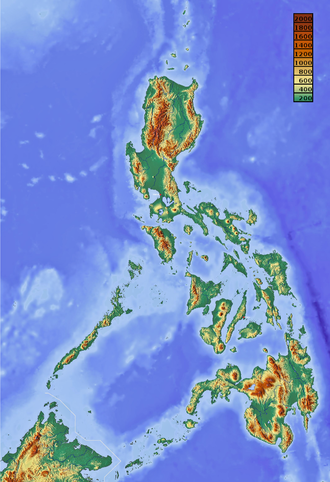 Map of the Philippines, color-coded by elevation