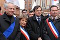 English: Jean-Marie Cavada, Françoise de Veyrinas, ? & Jean-Luc Moudenc during the Airbus demonstration in Toulouse on March 6th 2007 against the "Power 8" shake-up project.