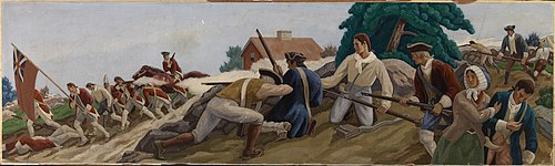 Ross Moffett's A Skirmish Between British and Colonists near Somerville in Revolutionary Times, 1937 Ross Moffett- A Skirmish Between British and Colonists near Somerville in Revolutionary Times -1980.133.3 - Smithsonian American Art Museum.jpg