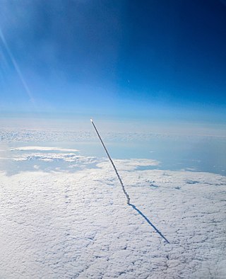 STS-134 launch seen from a shuttle training aircraft