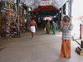 Sadhu bij de ingang van de Krishna-tempel in Guruvayur