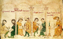 An 1196 miniature depicting the various scribes (1. Greeks 2. Saracens 3. Latins) for the various populations of the Kingdom of Sicily