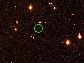 Sedna, markerad på bilden med en grön cirkel