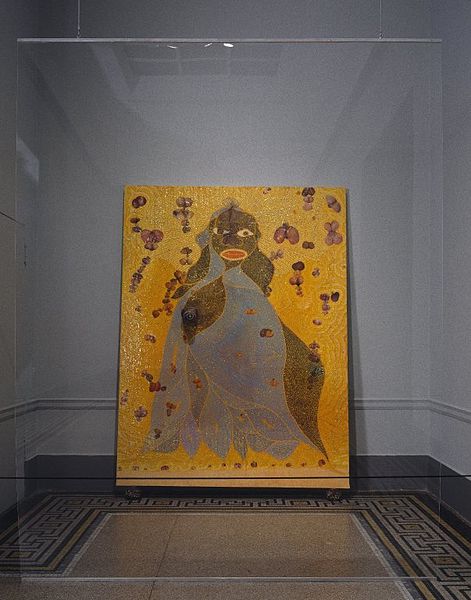 Black male feminist artist Chris Ofili’s The Holy Virgin Mary perhaps subjugates the ethics of Black feminism while challenging cultural concepts rega