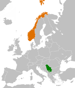 Map indicating locations of Srbija and Norveška