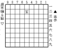 協力詰めの例 2005/10/5作成。詰将棋で使用。普通には詰みませんが、玉方が詰むように逃げてくれれば▲5三歩△5一玉▲5二金まで。