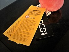 An accessory with small parts warnings in many languages Small Parts Tag.jpg