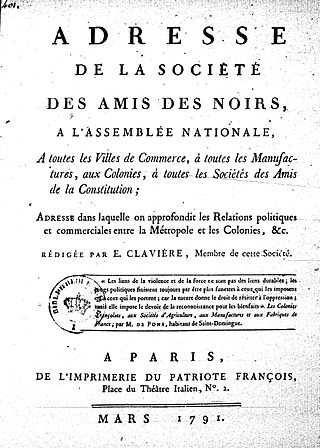 <span class="mw-page-title-main">Society of the Friends of the Blacks</span> French abolitionist society