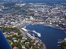 Der Südhafen mit Olympiaterminal, Hauptanlegestelle der Fähren der Silja Line