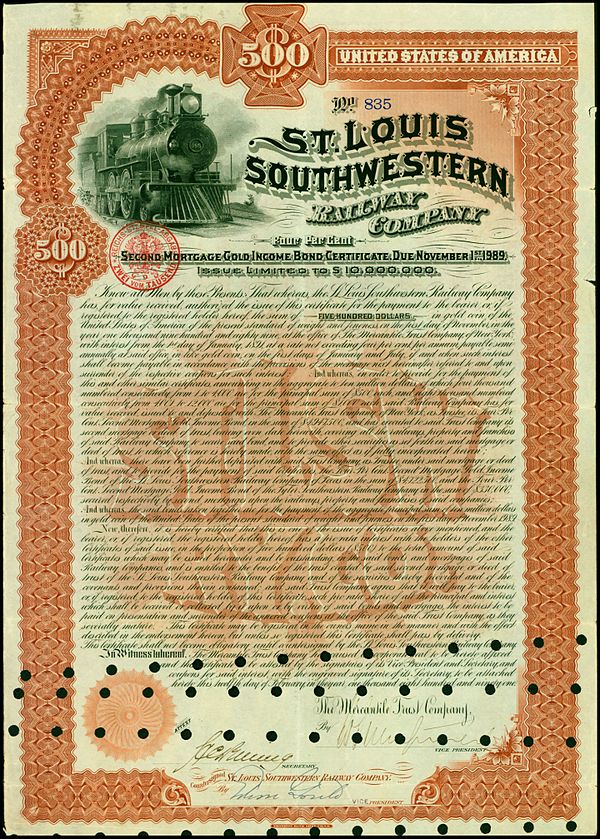 Bond of the St. Louis Southwestern Railway Company, issued 12. February 1891