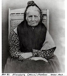 Elizabeth "Betsy" Brown Stephens (1903), a Cherokee Indian who walked the Trail of Tears in 1838 Stephens.jpg