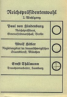 2. Wahlgang zum Reichspräsidenten, 10. April 1932 (Quelle: Wikimedia)