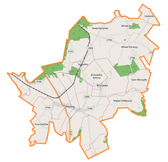 Mapa konturowa gminy Szastarka, na dole po lewej znajduje się punkt z opisem „Huta Józefów”