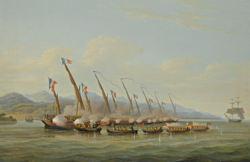 File:THE BOATS OF H.M.S SLOOP PROCRIS (10 GUNS) ENGAGING FRENCH GUNBOATS OFF THE MOUTH OF THE INDRAMAYO, JAVA.PNG