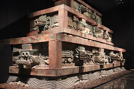 Teotihuacan Temple of Quetzalcoatl in Original Colors, Replica.jpg