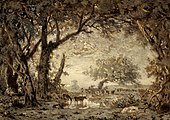 Théodore Rousseau, Zonsondergang vanuit het bos van Fontainebleau, 1848, NGA 127430.jpg