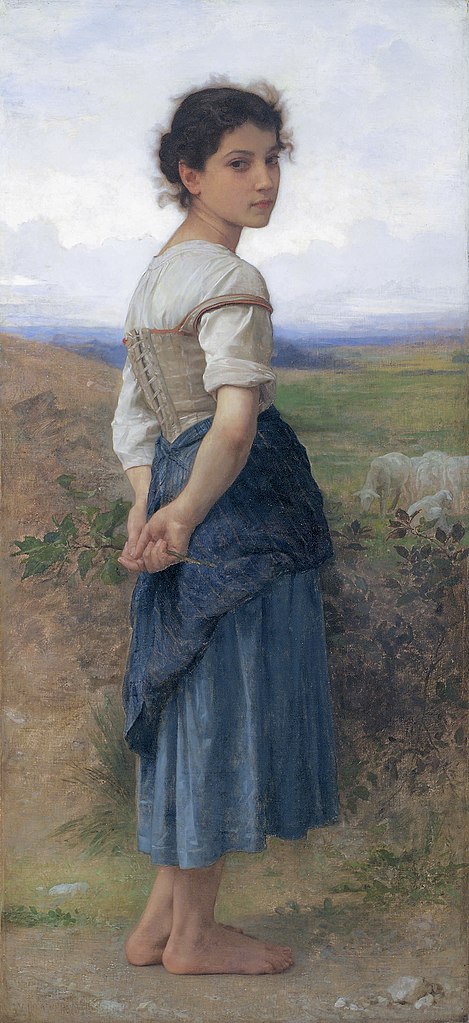 File:The young shepherdess, by William-Adolphe Bouguereau.jpg
Artist	
William-Adolphe Bouguereau  (1825–1905) Blue pencil.svg wikidata:Q483992 q:en:William-Adolphe Bouguereau
William-Adolphe Bouguereau: The Young Shepherdess
Title	
English: The young shepherdess
Object type	painting Edit this at Wikidata
Genre	pastoral Edit this at Wikidata
Date	1885
Medium	oil on canvas on board
Dimensions	157.5 x 72.4 cm
Collection	
San Diego Museum of Art  Blue pencil.svg wikidata:Q1368166
Accession number	
1968:82 (San Diego Museum of Art) Edit this at Wikidata
Exhibition history	
Bouguereau & America Edit this at Wikidata
Notes	signed b.l.
References	described at URL: http://collection.sdmart.org/Obj2298 Edit this at Wikidata
Source/Photographer	Derived from The San Diego Museum of Art