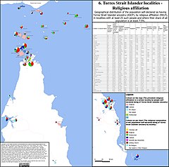 Religious affiliations of Torres Strait islanders in localities with significant share of Torres Strait islander population.[53]