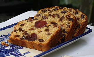 <span class="mw-page-title-main">Fruitcake</span> Cake made with candied or dried fruit, nuts, and spices