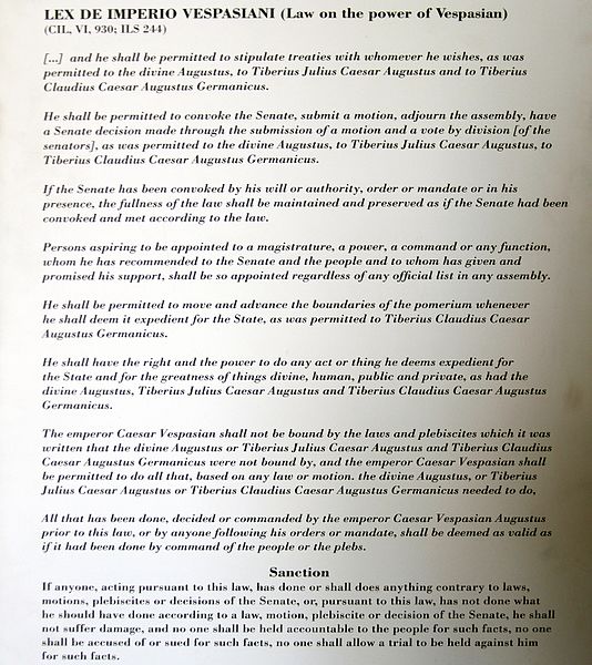 File:Translation of the Lex De Imperio Vespasiani - Palazzo Nuovo - Musei Capitolini - Rome 2016.jpg