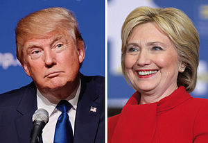 Side-by-side photos of President Donald Trump and Senator Hillary Clinton