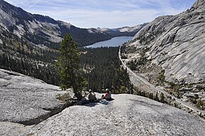 Tenaya Lake and the valley viewed from the northeast from the summit of Pywiack Dome