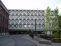 The Onyx Bridge building, on the University of Oregon campus in Eugene, Oregon. The building once spanned Onyx Street, which ran where the path now lies.