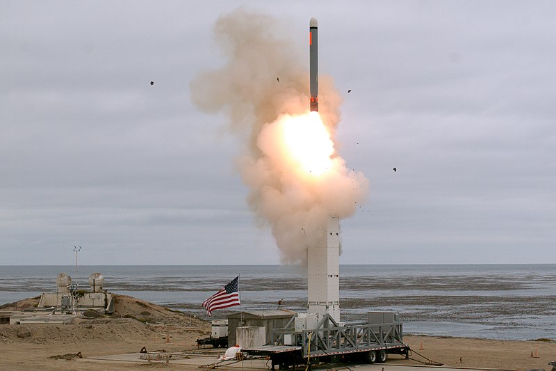 File:United States Department of Defense conducted a flight test of a conventionally configured ground-launched cruise missile at San Nicolas Island on 18 August 2019.jpg