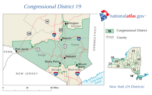 The 19th congressional district of New York, which includes Westchester and parts of the Hudson Valley. United States House of Representatives, New York District 19 map.png