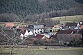 English: View of the centre of Plešovice, the Czech Republic, from the west. Čeština: Pohled na střed Plešovic od západu.