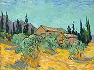 Vincent van Gogh - Cabanes de bois parmi les oliviers et cyprés (F 623).jpg
