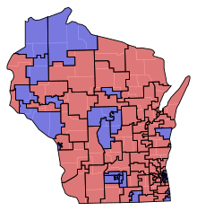 Assembly partisan representation
Democratic: 40 seats
Republican: 59 seats WI Assembly Partisan Map 2003.svg