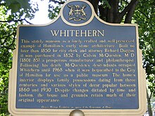 Whitehern museum plaque WhitehernMuseumHamiltonB.JPG