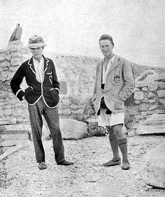 Leonard Woolley (left) and Lawrence in their excavation house at Carchemish, c. 1912