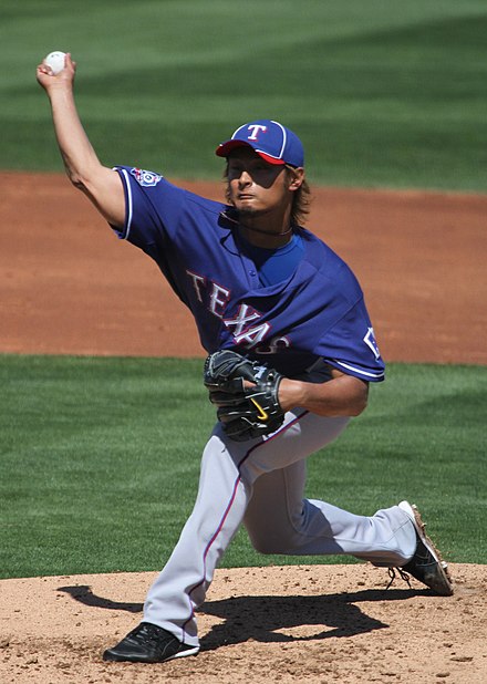 Darvish pitching in the spring training before his debut season with the Texas Rangers.