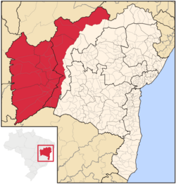 Em vermelho, representação aproximada do território da comarca de São Francisco