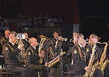 A Russian band during the Shanghai Cooperation Organization Military Tattoo in 2018 Voennye muzykanty VVO vystupiat na mezhdunarodnom festivale <<Truba mira-2018>> v Pekine.jpg