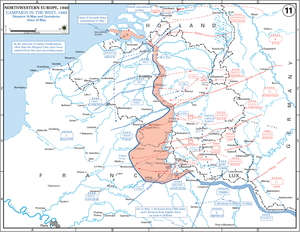 The operating area of the various Allied formations are shown in blue. The German formations are shown in red. The red area denotes the territory captured by Germany between 10 and 16 May 1940. 10May 16May Battle of Belgium.PNG