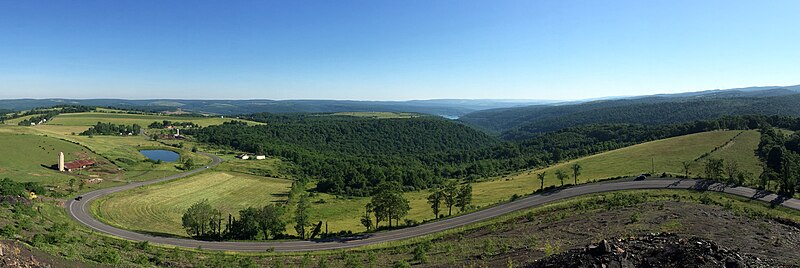 Panorama northwest, northeast and east from a ridge along West Virginia Route 42 between Elk Garden and Sulphur City in Mineral County, West Virginia (2016)