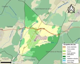 Barevná mapa znázorňující využití půdy.