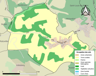 Carte des infrastructures et de l'occupation des sols de la commune en 2018 (CLC).