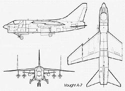 Az A-7A Corsair II 3 nézeti rajza