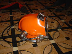 Side view of an AH3 free flow diving helmet