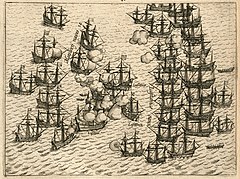 Image 112The Dutch fleet battling with the Portuguese armada as part of the Dutch–Portuguese War in 1606 to gain control of Malacca (from History of Malaysia)